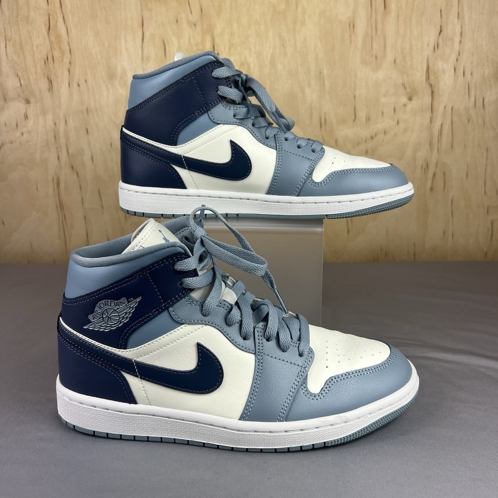 Womens Air Jordan 1 Mid Sail Diffused Blue Size 8.5 BQ6472-140 Sneakers